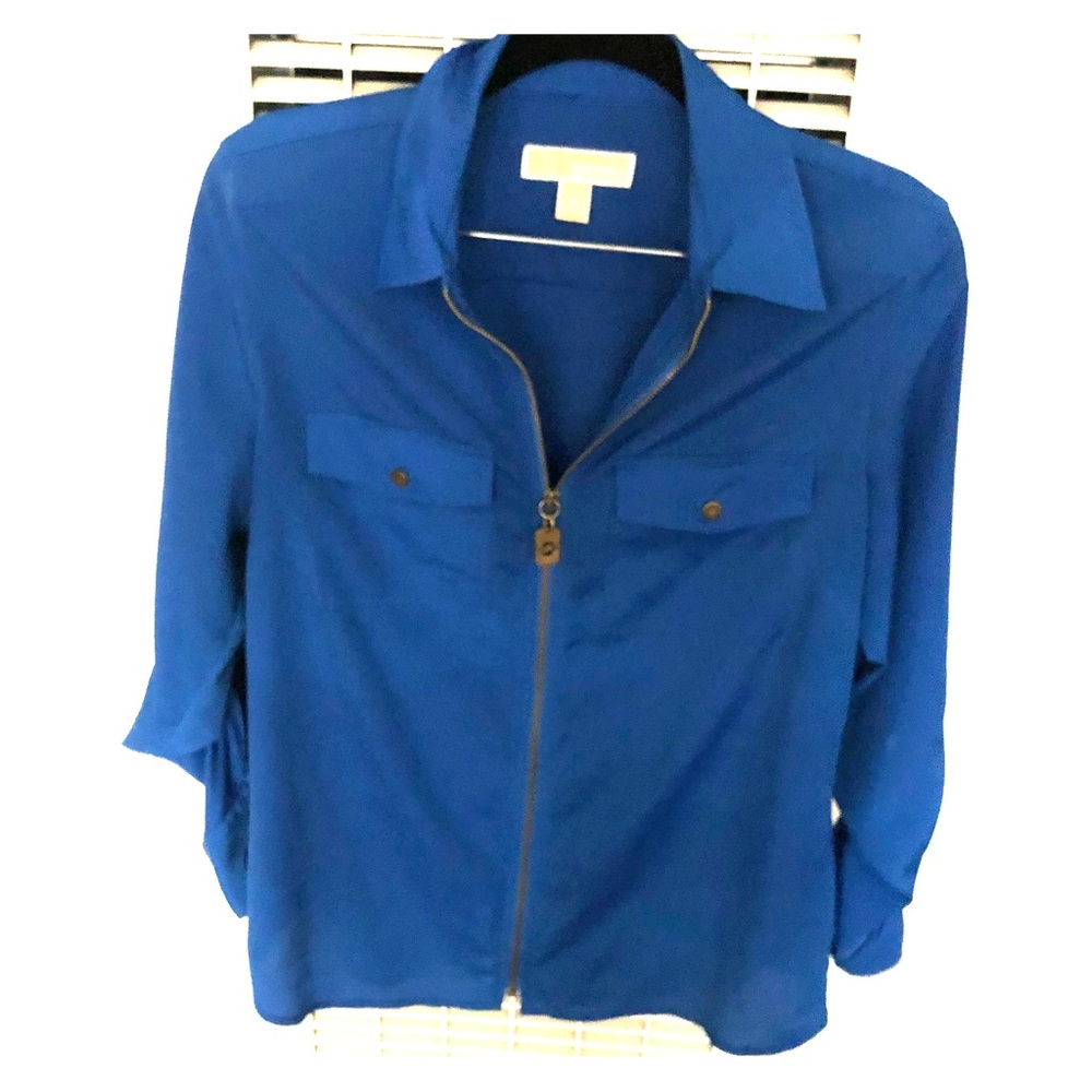 Michael Kors Zipper Three-Quarter Blouse in Blue